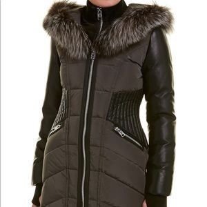Nicole Benito leather-trim down coat